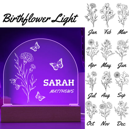 Personalized Birth Month Flower Acrylic Night Light